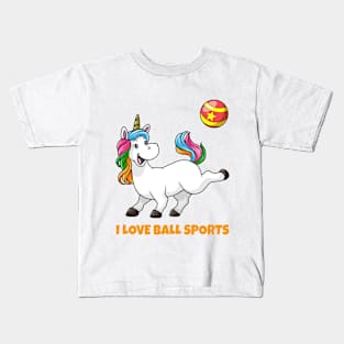 Unicorn at sports with ball Kids T-Shirt